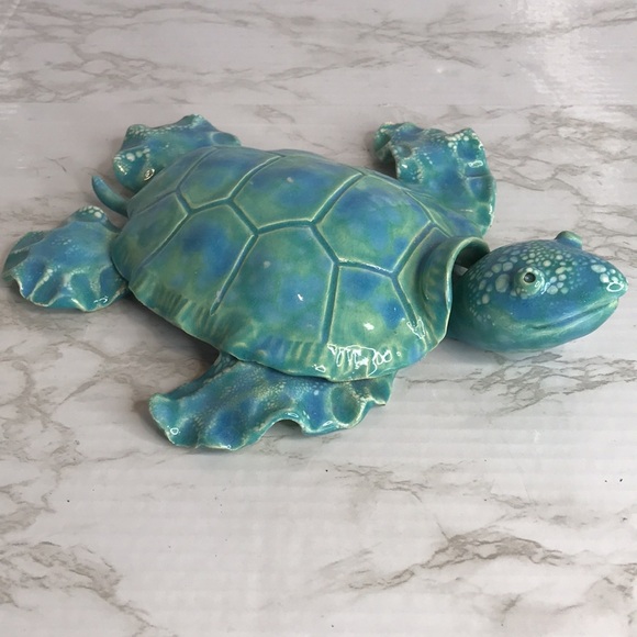 Ceramic colorful green turtle pottery figure home decor beach theme - Picture 6 of 12